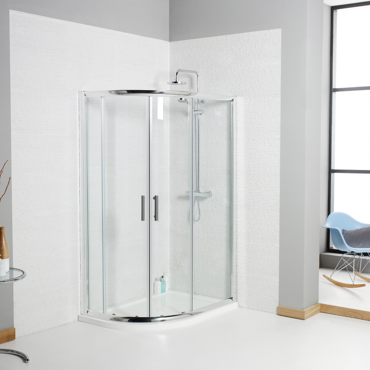 Kartell UK Purity Silver Oak Shower Enclosure Suites With Vanity - Koncept Offset Quadrant Shower Enclosure