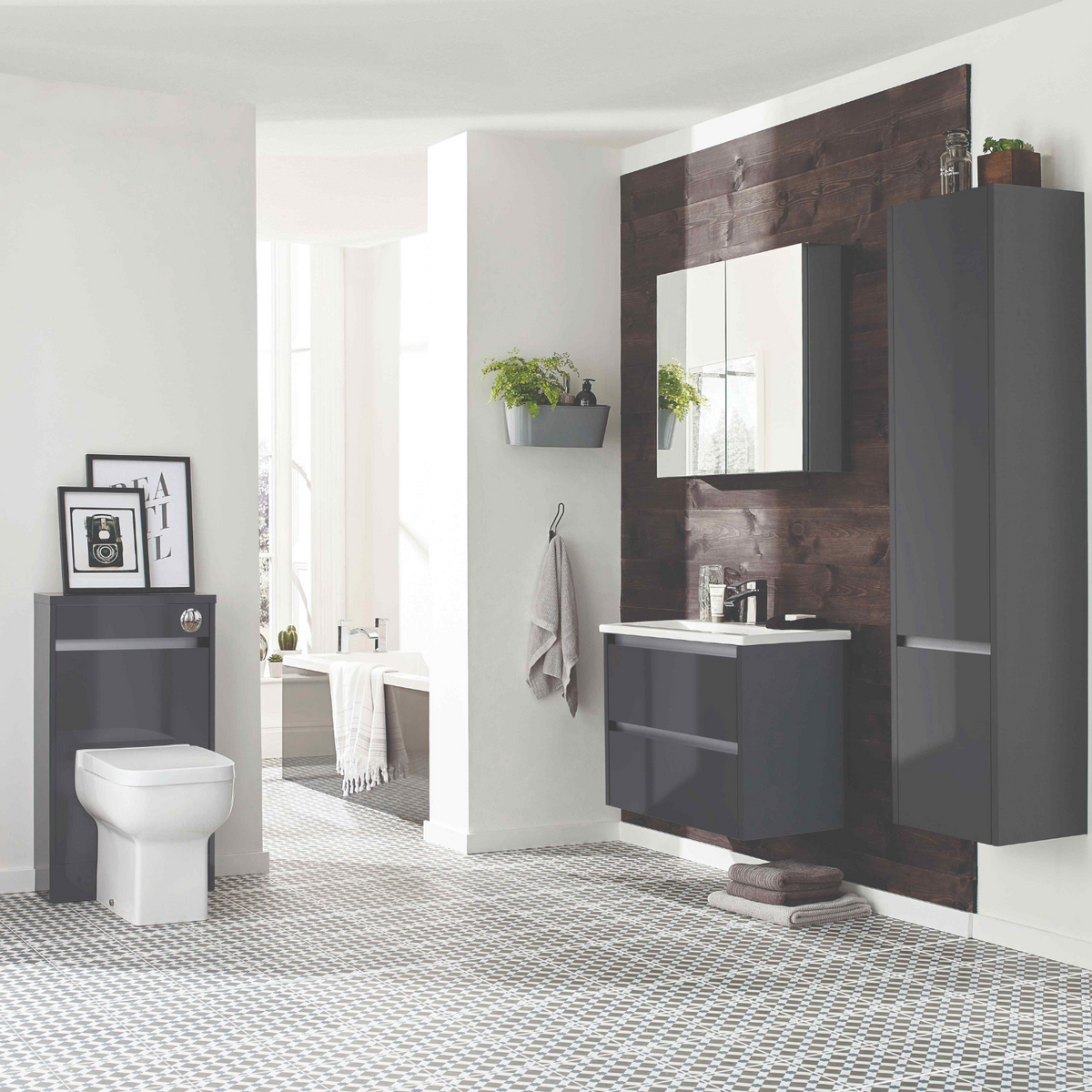 Kartell UK City - Storm Grey Gloss Toilet and Basin Suite with Vanity Unit