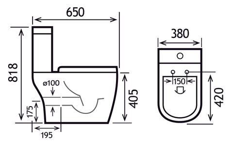 Metro Short Projection Close Coupled WC Pan with Fixings - White