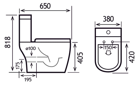 Metro Short Projection Close Coupled Rimless WC Pan with Fixings - White