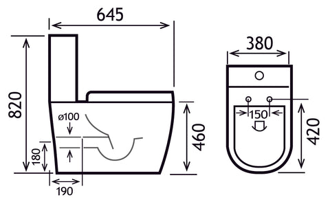 Metro Short Projection Close Coupled Back To Wall Rimless WC Pan with Fixings - White