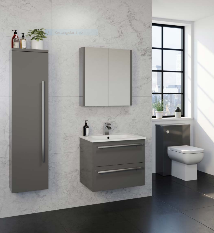 Purity Storm Gray Gloss Bathroom Suit: 1000mm/1100mm Vanity Unit with Basin & Toilet