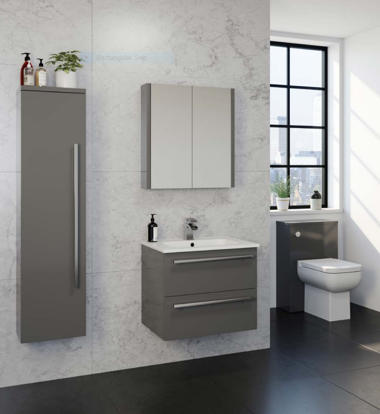 Kartell UK Purity Storm Gray Gloss Toilet and Basin Suite with Vanity Unit