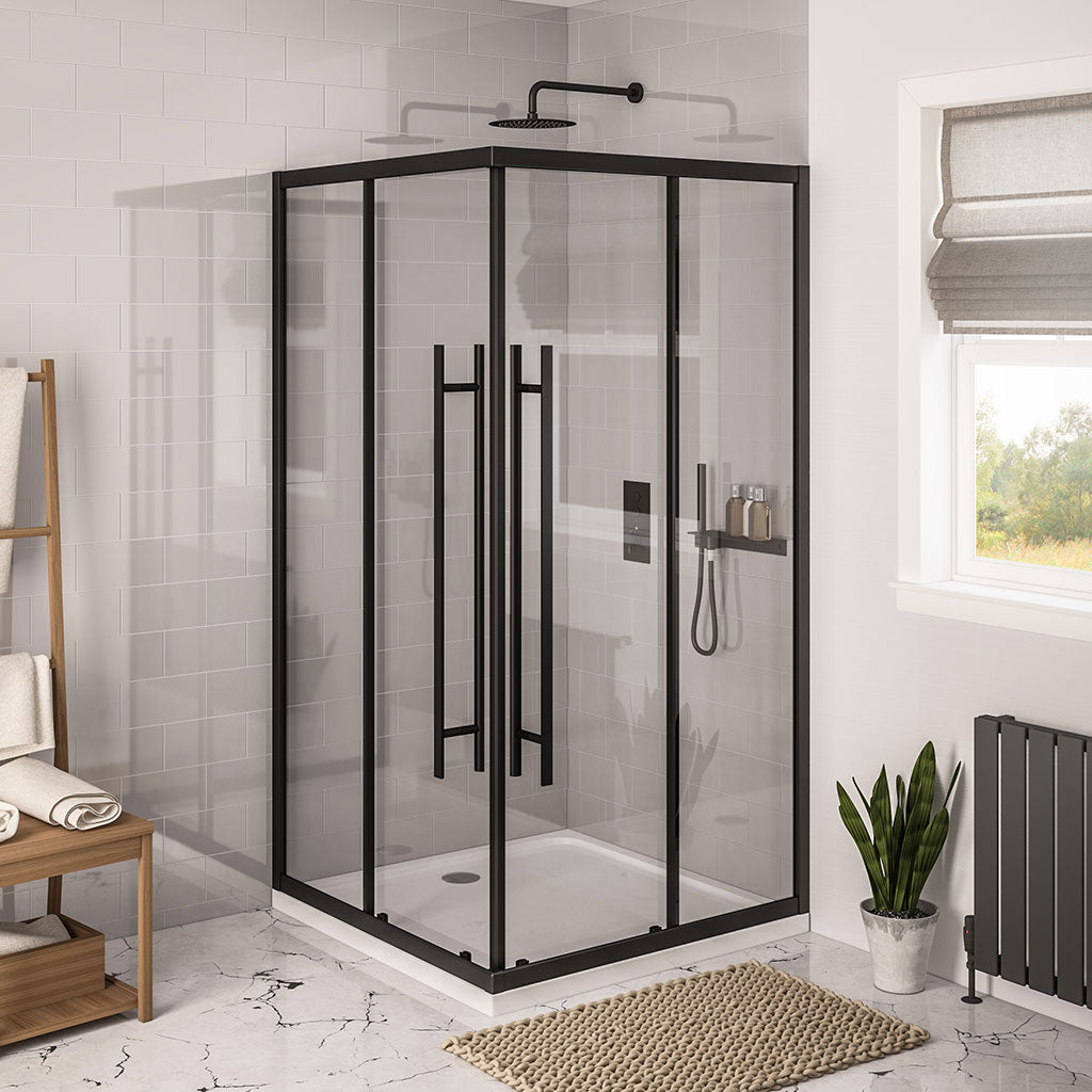 Eastbrook Vantage 2000 Easy Clean Offset Corner Entry Matt Black Walkin Shower Enclosures