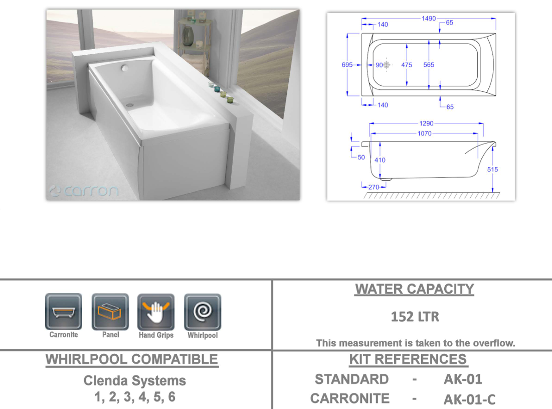 Eastbrook Delta TG White Straight Bath