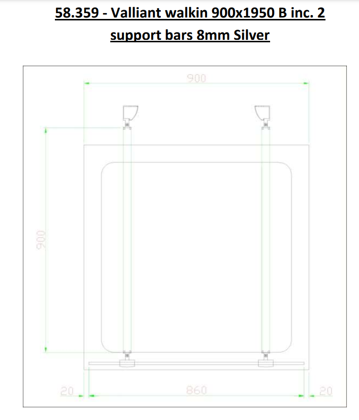 Eastbrook Valliant Walkin Shower Enclosure B inc.2 support bars 8mm Silver Chrome