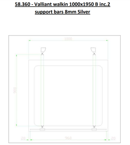 Eastbrook Valliant Walkin Shower Enclosure B inc.2 support bars 8mm Silver Chrome