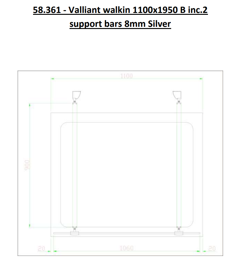 Eastbrook Valliant Walkin Shower Enclosure B inc.2 support bars 8mm Silver Chrome