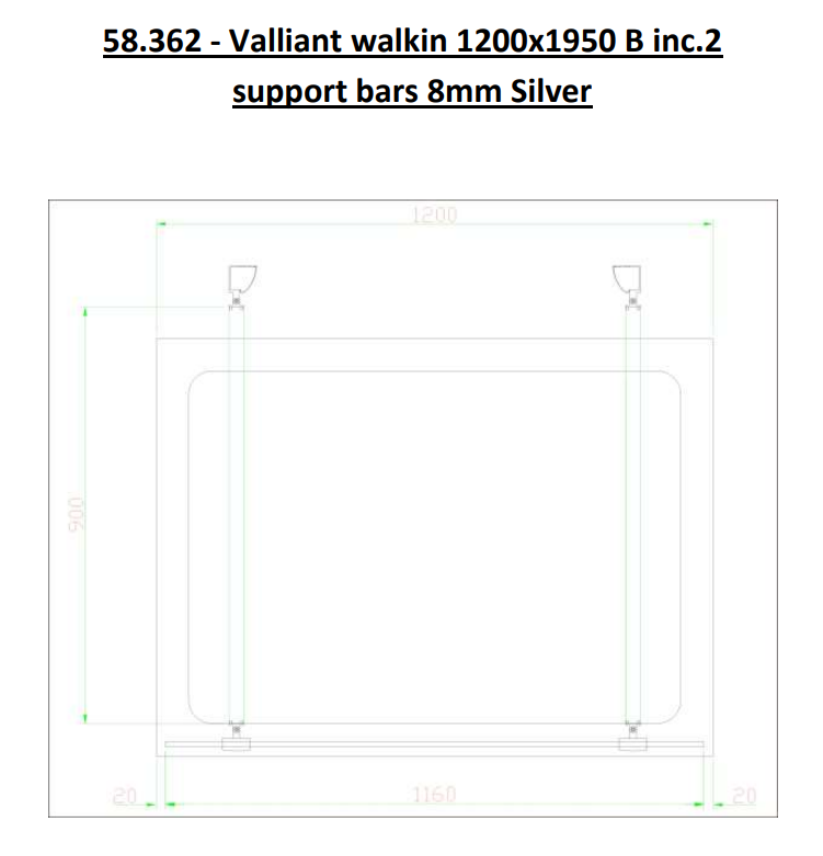 Eastbrook Valliant Walkin Shower Enclosure B inc.2 support bars 8mm Silver Chrome