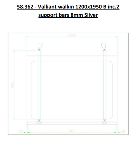 Eastbrook Valliant Walkin Shower Enclosure B inc.2 support bars 8mm Silver Chrome