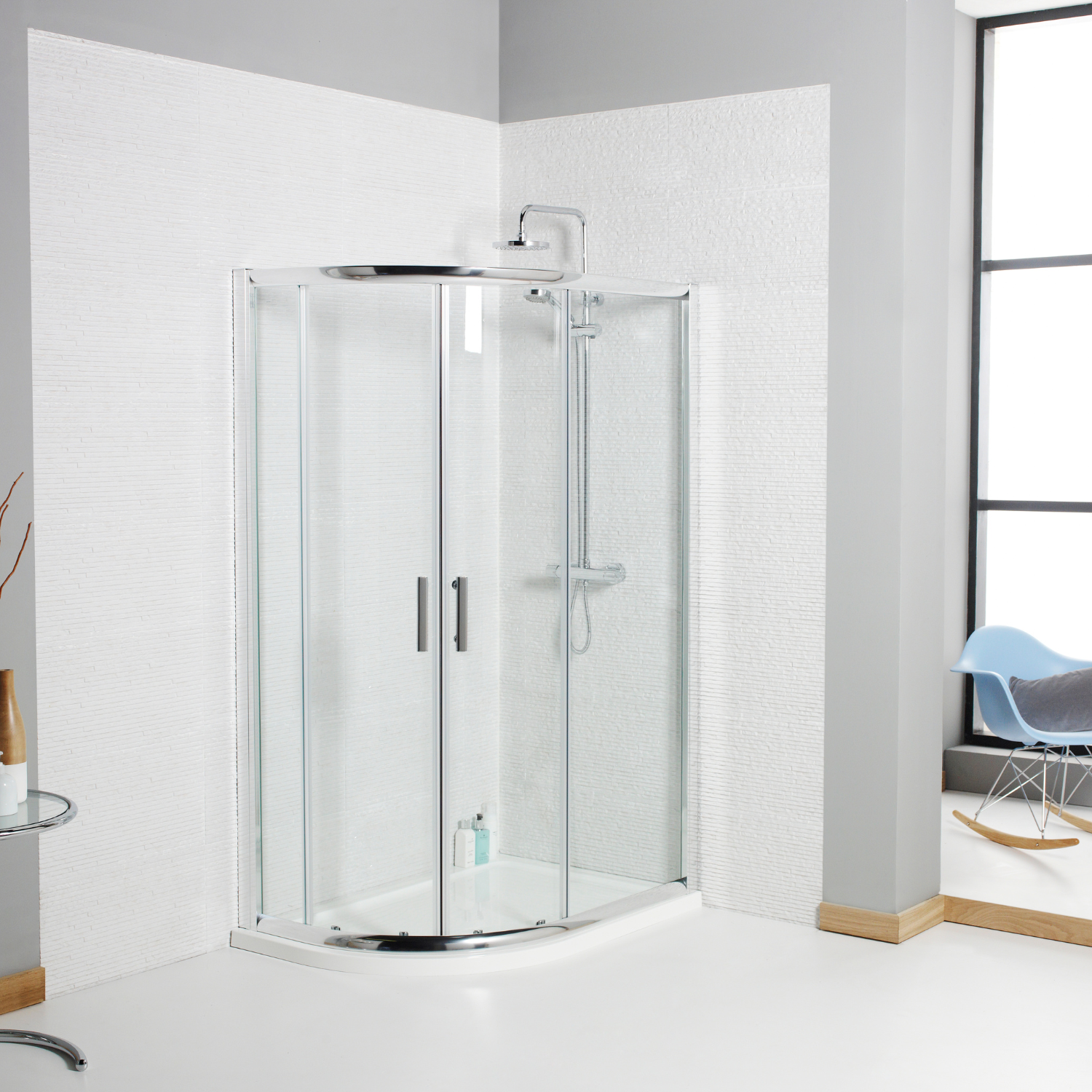 Kartell UK Purity White Gloss Shower Enclosure Suites with Vanity Unit - Koncept Offset Quadrant Shower Enclosure