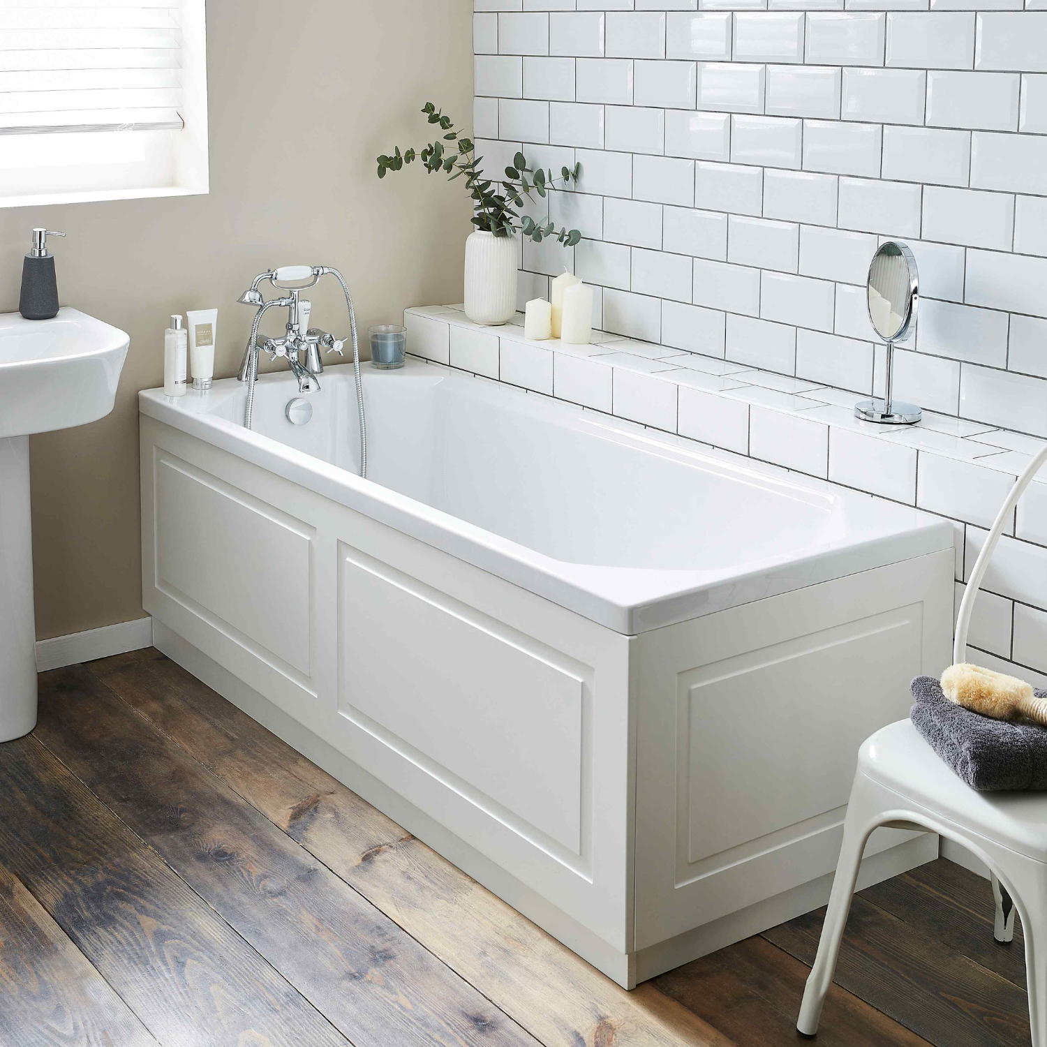 Kartell UK Purity White Gloss Shower Bath Suites with Vanity Unit and Astlea Duo Bath