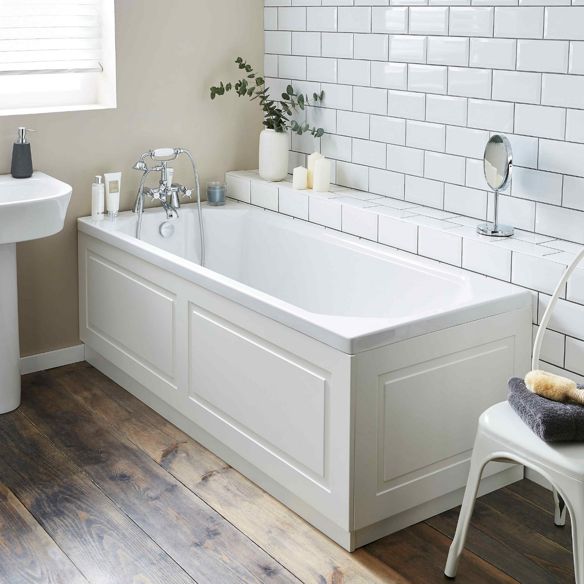 Kartell UK Purity White Gloss Shower Bath Suites with Vanity Unit and Astlea Duo Bath