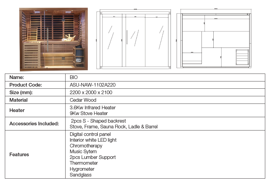 Artize Stove and Infrared Sauna 6 Person Bio Dual