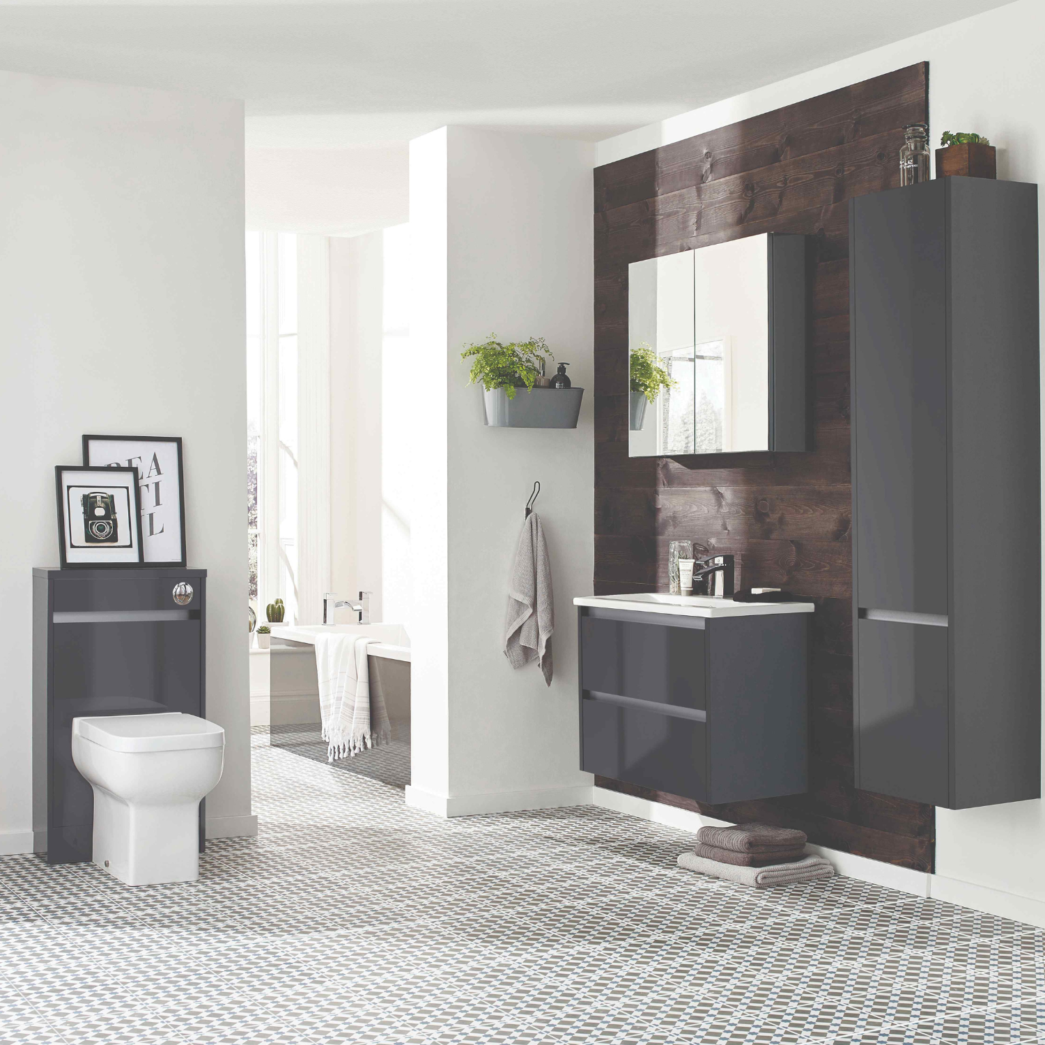 Kartell UK City Storm Grey Gloss Shower Enclosure Suites with Vanity - KV6 Pivot Door