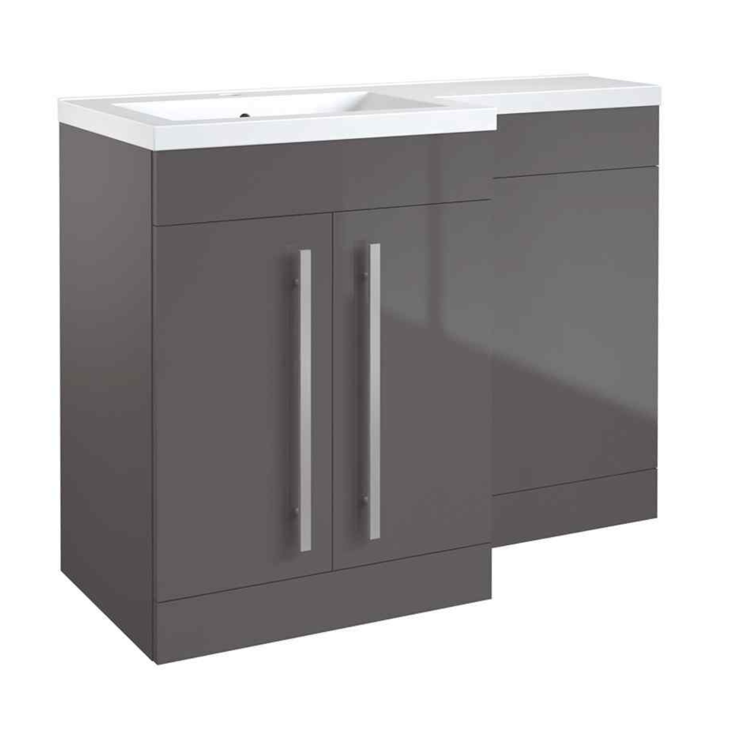 Kartell UK Matrix Storm Grey Gloss Shower Bath Suites With Vanity Unit and Elite L-shaped Bath