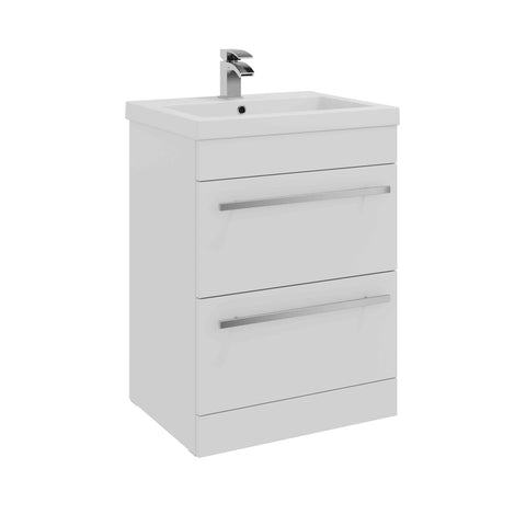 White Gloss Floor Standing Basin & 1400mm Toilet Combo: Purity White Bathroom Furniture