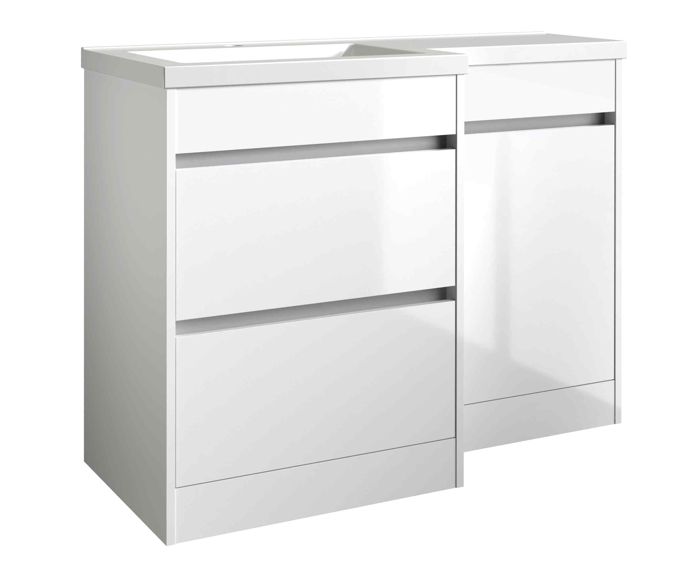 Create a Stylish & Functional Bathroom Look with White Gloss L-Shaped Furniture Set
