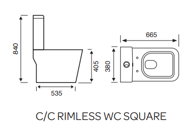 Kartell UK Genoa Square Rimless C/C WC Pan, C/C Cistern, Premium Soft Close Seat