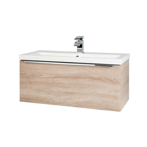 Kartell UK Kore - Sonoma Oak Shower Bath Suites With Vanity Unit and Oblique P-shaped Bath