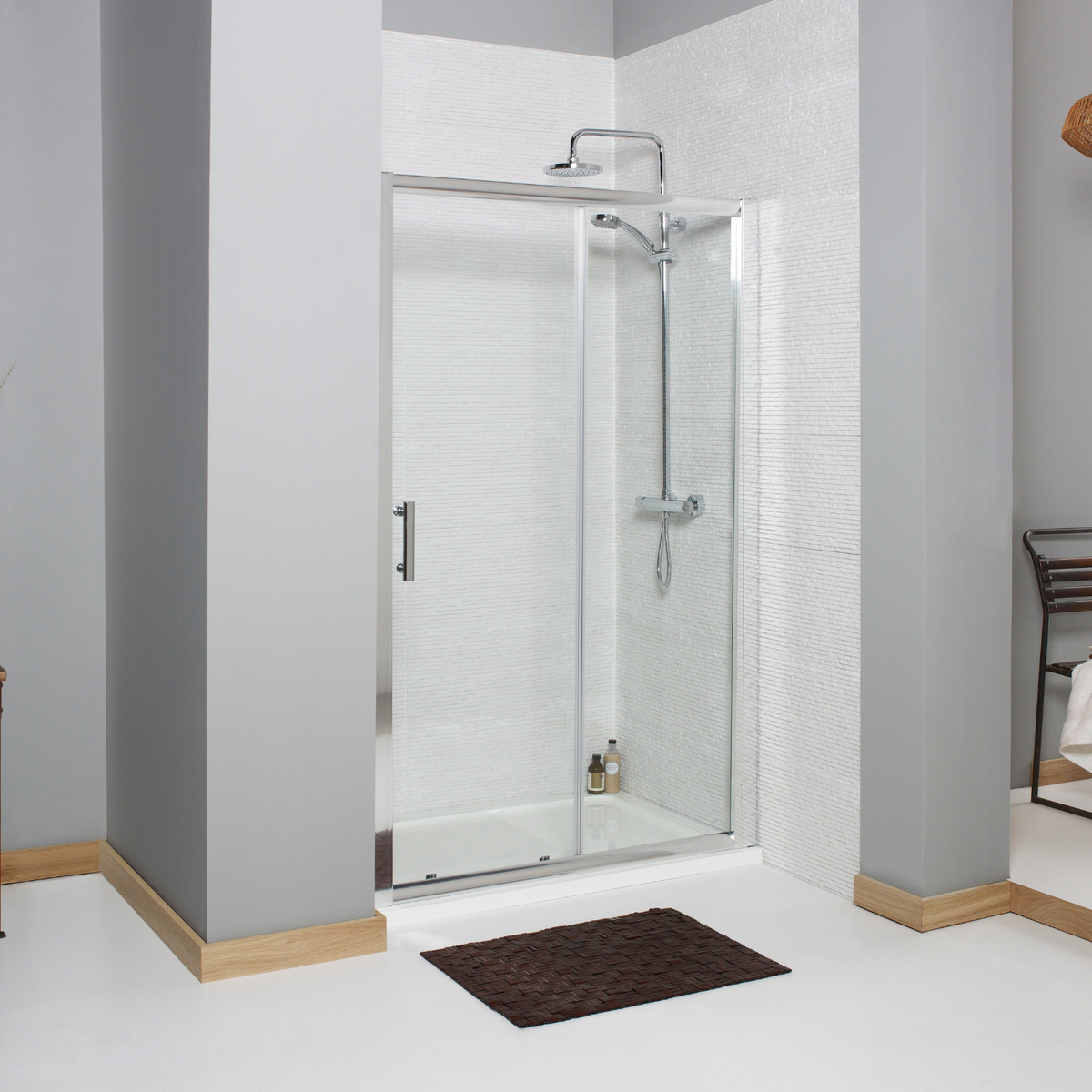 Kartell UK Astley Matt Grey Shower Enclosure Suites With Vanity Unit - KV6 Sliding Door