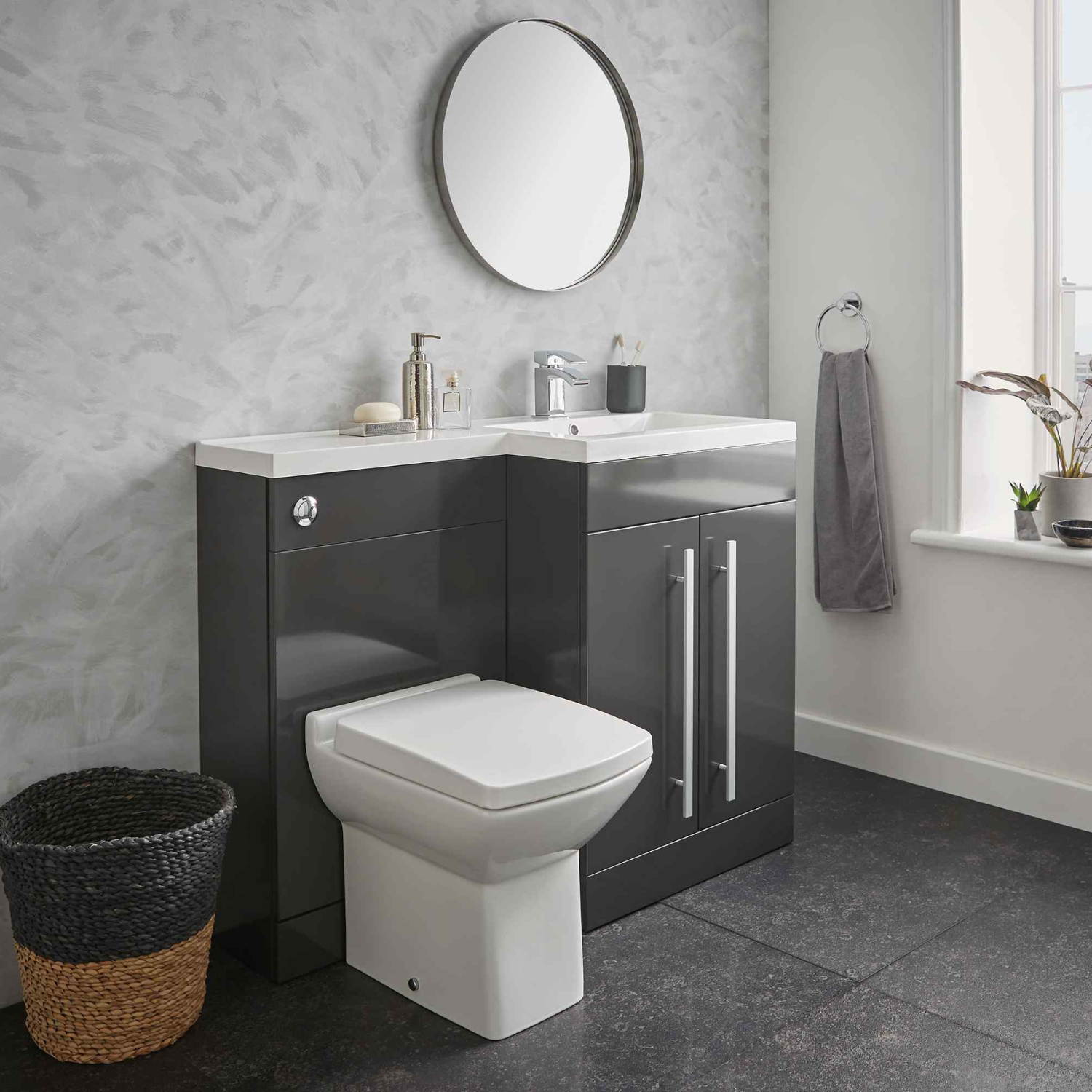 Enhance Your Bathroom with Matrix Storm Grey Gloss Suite: Vanity Unit, Furniture & Toilet