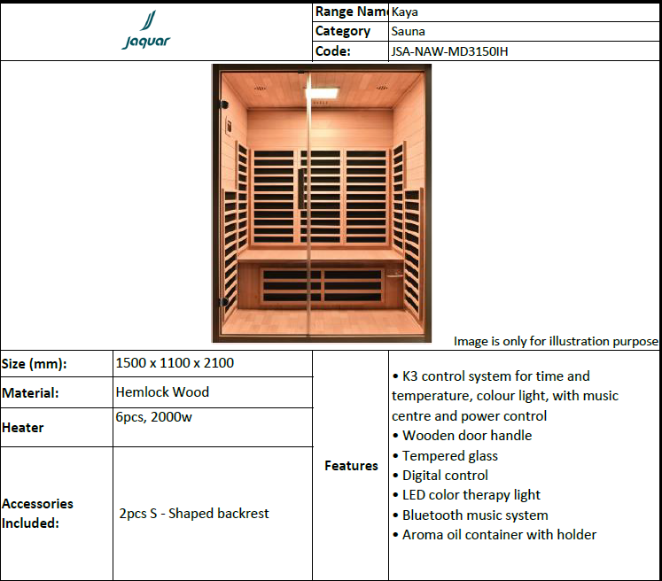 Jaquar Kaya 2-3 Person Sauna specs2