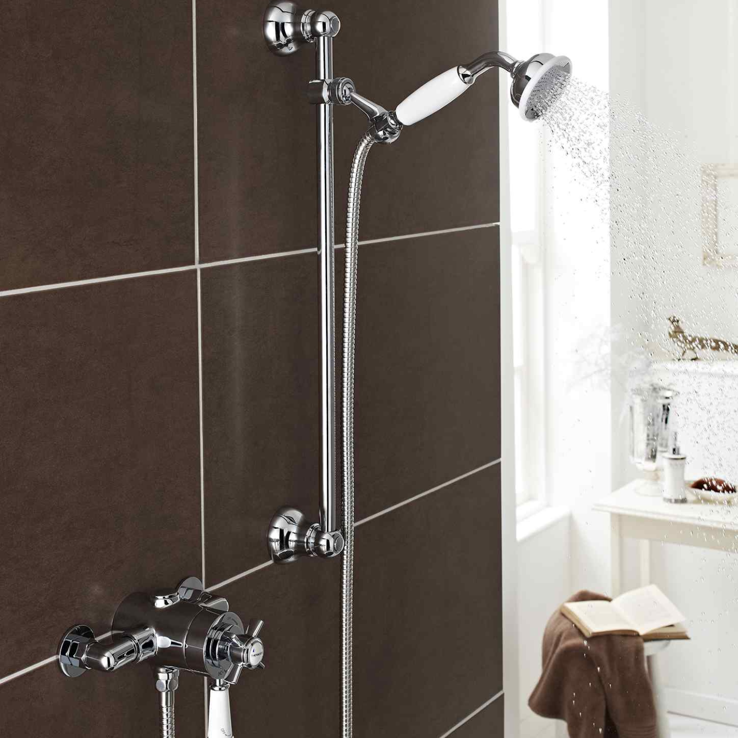 Elevate Your Bathroom Décor: Klassique Shower Set with Croydex Bath Shower Mixer, Curtain, and Mat