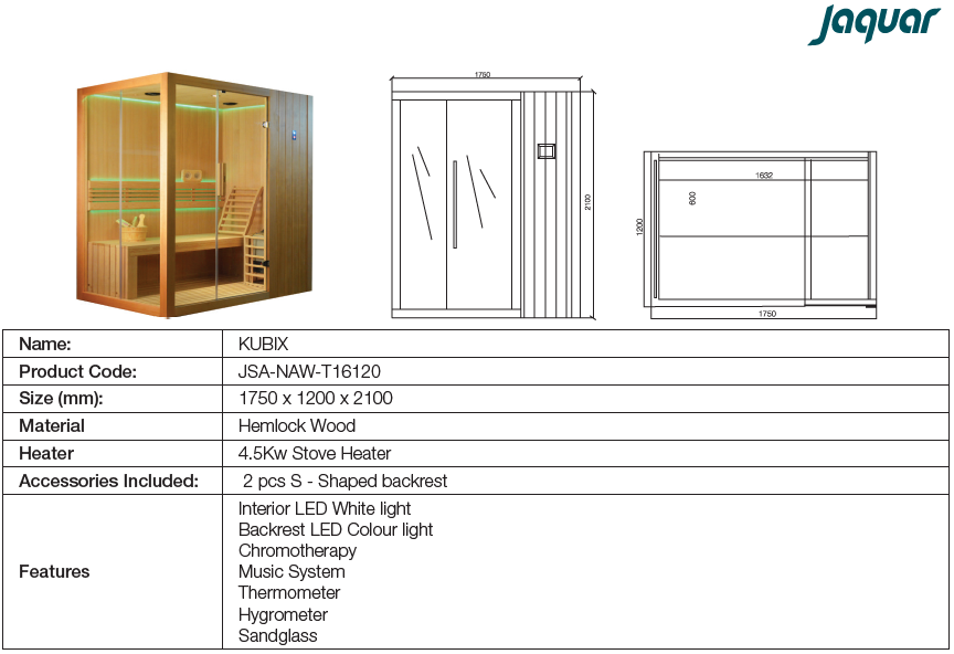 Jaquar 2- 3 Person Sauna Kubix