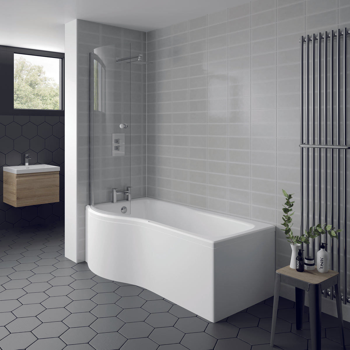 Kartell UK Eklipse Round Shower Bath Suite with Oblique Shower Bath
