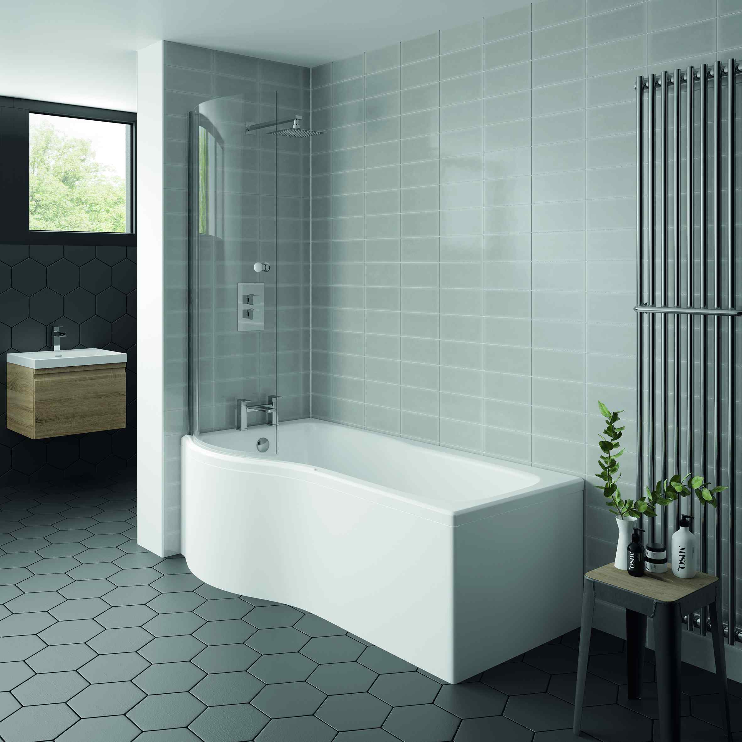 Kartell UK Options 600 Bathroom Suite With P Shaped Shower Bath