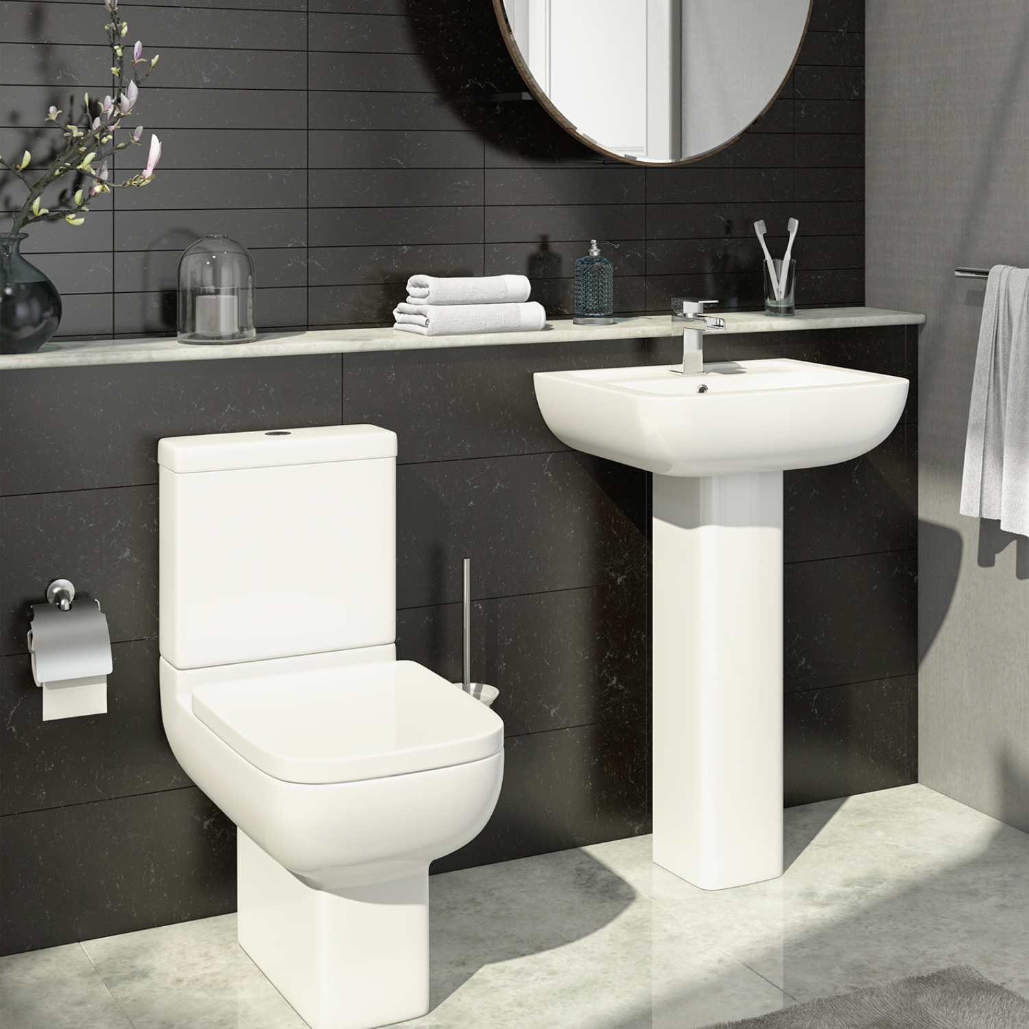 Kartell UK Options 600 Bathroom Suite With P Shaped Shower Bath