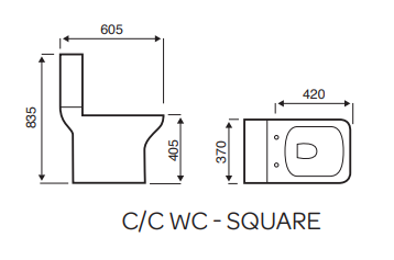 Kartell UK Project Square C/C WC Pan, C/C Cistern, Soft Close Seat