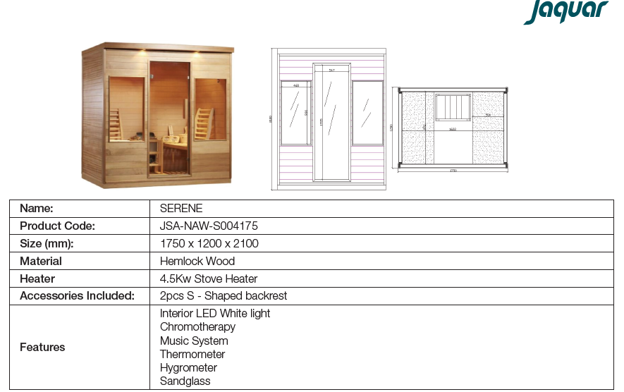 Jaquar 3 - 4 Person Stove Sauna Serene