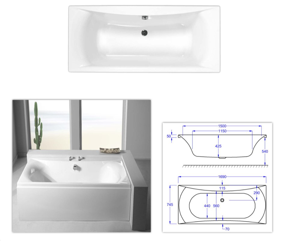 Eastbrook Alpha Carronite White Straight Bath - serenebathrooms