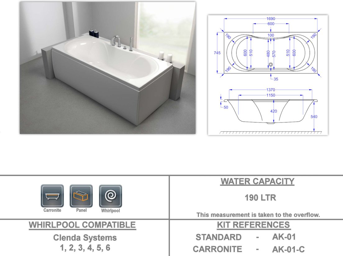 Eastbrook Arc Duo White Straight Bath - serenebathrooms