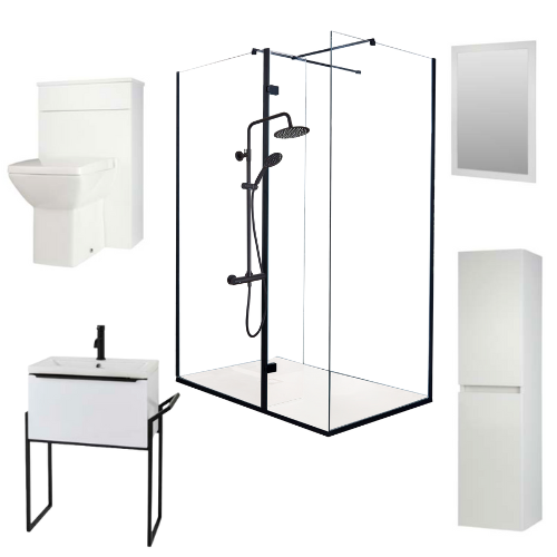Nero Black and White Shower Enclosure with Tray