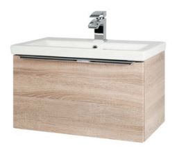 KORE 600MM WALL MOUNTED DRAWER UNIT & CERAMIC BASIN - SONOMA OAK