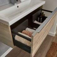 KORE 600MM WALL MOUNTED DRAWER UNIT & CERAMIC BASIN - SONOMA OAK