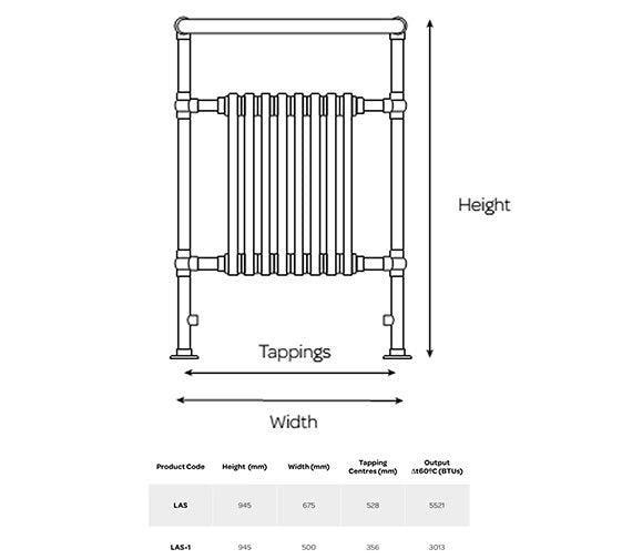 Kartell UK Crown 945mm Hight Traditional Heated Towel Radiator