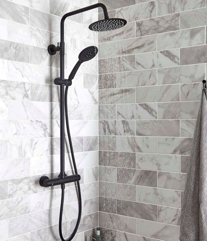 NERO ROUND Option 1 ROUND THERMOSTATIC BAR SHOWER WITH OVERHEAD DRENCHER AND SLIDING HANDSET