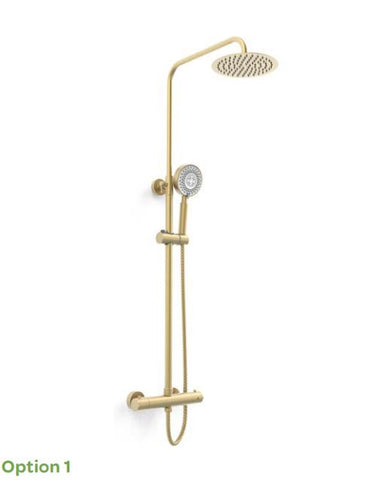 OTTONE Option 1 ROUND THERMOSTATIC EXPOSED BAR SHOWER WITH ULTRA SLIM OVERHEAD DRENCHER AND SLIDING HANDSET