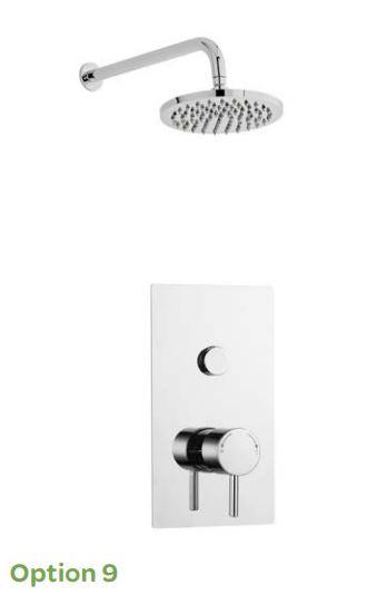 PLAN Option 9 SINGLE ROUND PUSH BUTTON THERMOSTATIC SHOWER WITH FIXED OVERHEAD DRENCHER