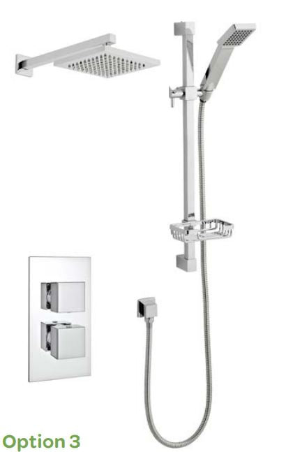 PURE OPTION 3 THERMOSTATIC CONCEALED SHOWER WITH SLIDE RAIL KIT AND OVERHEAD DRENCHER