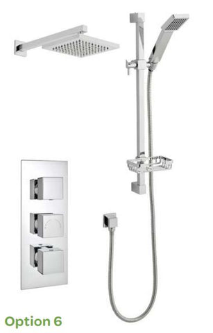 PURE OPTION 6 TRIPLE THERMOSTATIC CONCEALED SHOWER WITH SLIDE RAIL KIT AND OVERHEAD DRENCHER