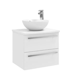 PURITY 600MM WALL MOUNTED 2 DRAWER UNIT WITH CERAMIC WORKTOP & SIT ON BOWL - WHITE H 500 X W 600 X D 450 (EXCLUDING BASIN)
