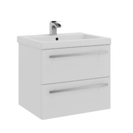 PURITY 600MM WALL MOUNTED 2 DRAWER UNIT & MID DEPTH CERAMIC BASIN - WHITE