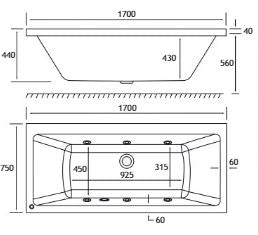 Eastbrook Portland DE 6 Jet Whirlpool 1700 x 750