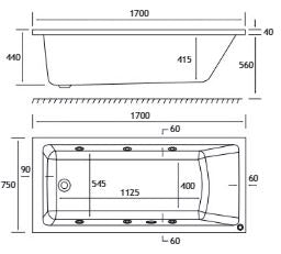 Eastbrook Portland 6 Jet Whirlpool 1700 x 750