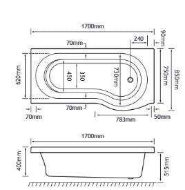 Eastbrook Shannon P-Shape Left Handed 1700 x 850